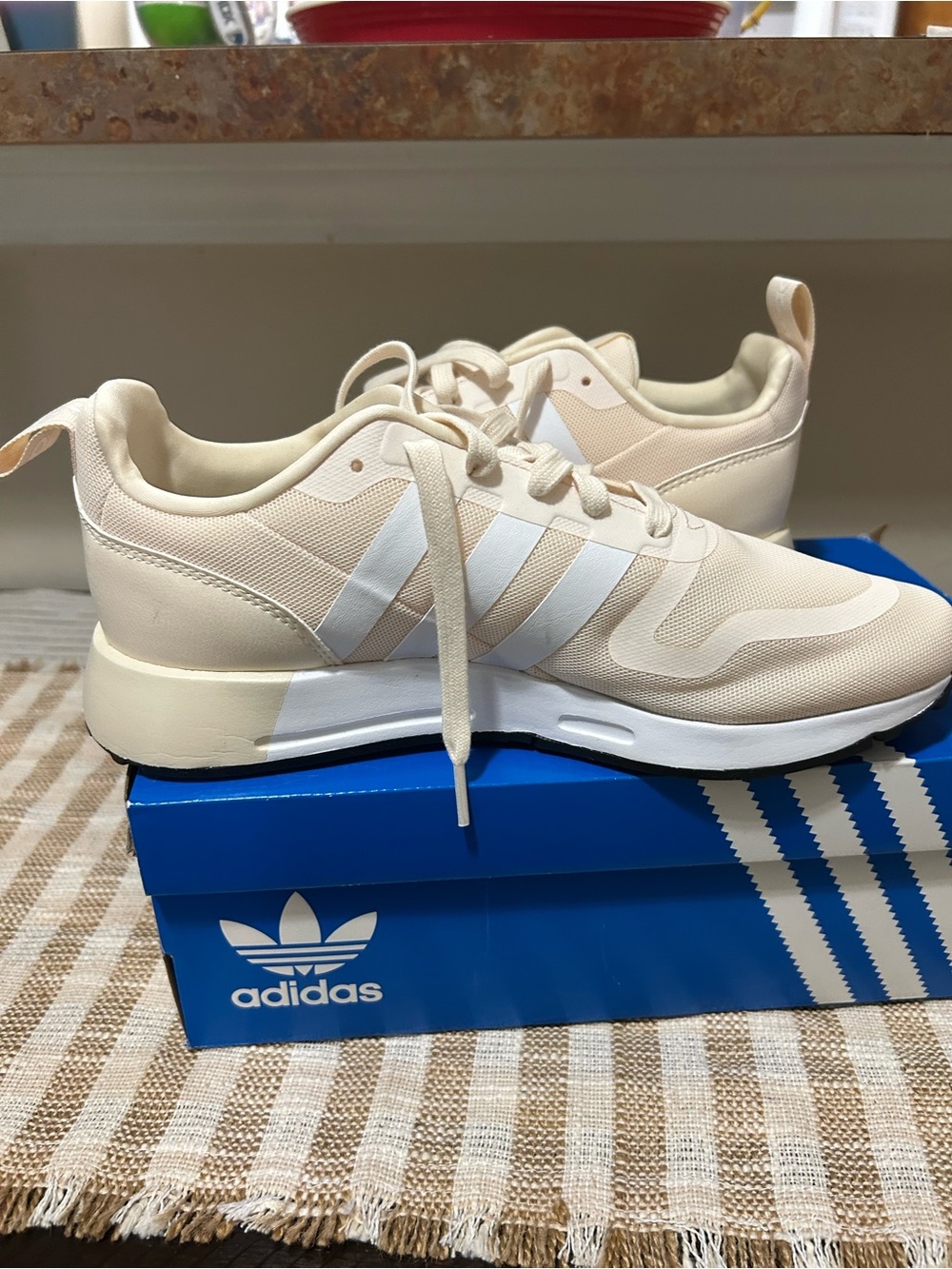 adidas Women’s Beige and White Lace-Up Sneakers